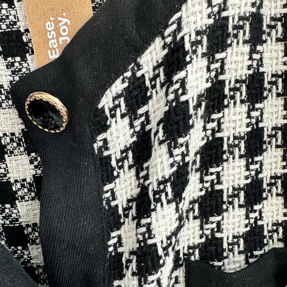 Bloomchic Black & White 90’s Houndstooth Plaid Knot Cardigan Blazer Jacket - Picture 4 of 6